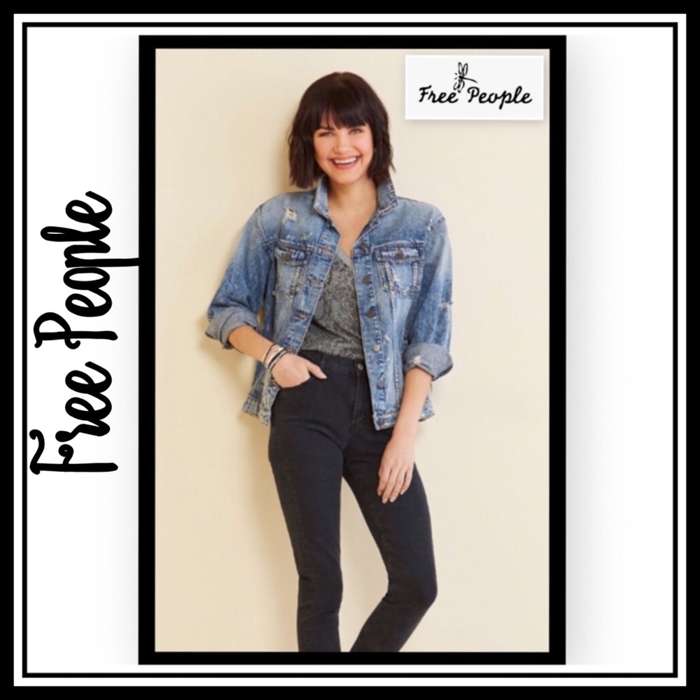 Free People Oversized Distressed Denim Jacket - Picture 1 of 16